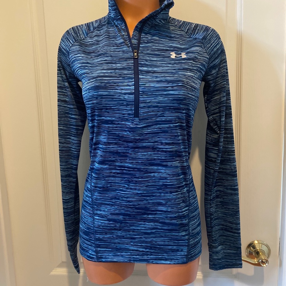 UA UNDER ARMOUR L/S 1/4-Zip Pullover Heatgear Space Dye Blue XS Extra Small EUC